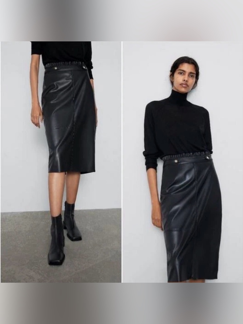 Zara Faux Leather Pencil Skirt - Black, Size L